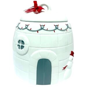 Magenta Home Festive Snowman Igloo Cookie Jar - White/Gray/Red NWT